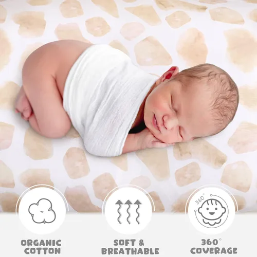 Vista 2 de Rtteri Juego de 4 sábanas de moisés suaves y ajustables para bebé, niños y niñas, de algodón suave, funda de moisés de animales, funda segura