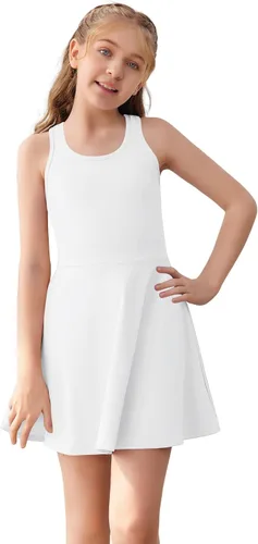 Vista 21 de Haloumoning Vestido de tenis sin mangas para niñas, vestido atlético de Negro