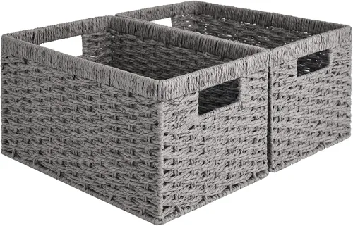 Vista 20 de StorageWorks Cesta de mimbre con asa, cestas de almacenamiento de mimbre para organizar, cestas de almacenamiento decorativas para estantes, cuerda