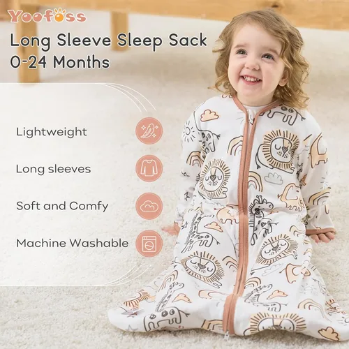 Vista 2 de Yoofoss - Saco de dormir para bebé de 0 a 6 meses, manta de manga larga para bebé, 100% algodón, TOG 0.5, cremallera de 2 vías, saco de dormir