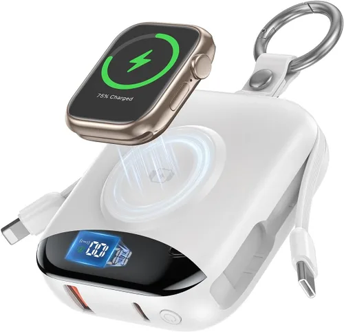 Vista 12 de Cargador portátil, 10,000 mAh, 22,5 W, banco de energía de carga rápida con cables integrados, paquete de baterías esenciales de viaje con pantalla