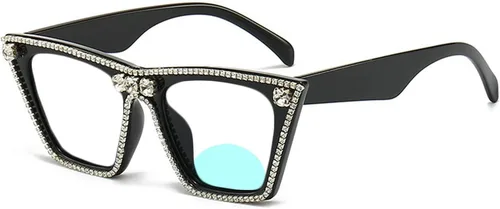 Vista 6 de willochra Gafas de lectura con diamantes brillantes de ojo de gato con diamantes brillantes para mujer, anteojos de lectura bifocales cuadrados