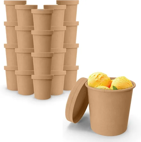 Vista 8 de MT Products Vasos de sopa de papel Kraft de 8 onzas, recipientes desechables para sopa con tapas, paquete de 20
