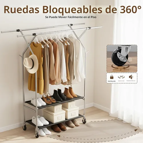 Vista 3 de HAPPY CHEERS Perchero de ropa resistente, perchero de doble barra