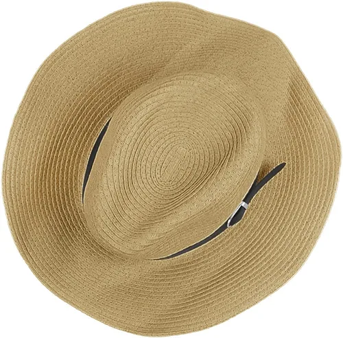 Vista 6 de Sombrero de paja plegable para hombre, gorra de playa, sombrero de sol, ala grande, correa ajustable para la barbilla