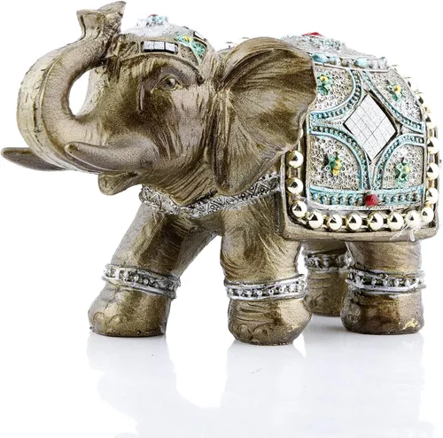 Vista 10 de Juego de 2 estatuas y figuras de elefante - Regalos de elefante de la suerte y la riqueza para decoración del hogar - Estatua con trompa hacia