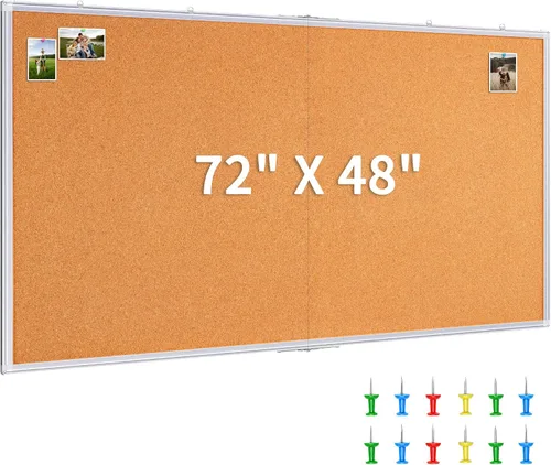 Vista 9 de Maxtek - Tablón de anuncios grande de corcho para pared con marco de aluminio de 48 x 36 pulgadas 4'X 3' Corkboard Foldable Wall Mount Design, Pin