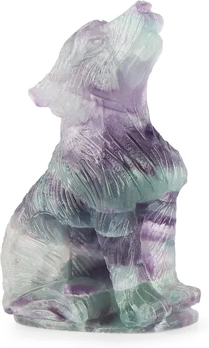 Vista 9 de Artistone Figuras de lobo de cristal de amatista de 2.0 pulgadas, regalo de piedras preciosas talladas a mano, estatua de lobos, tallas de animales