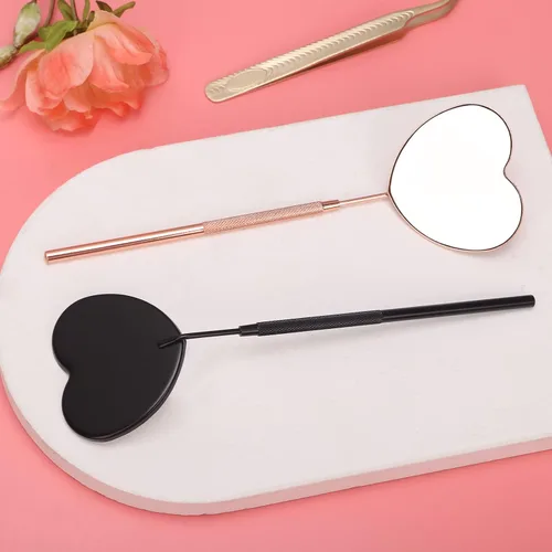 Vista 7 de Lovely Lash Mirror - Espejo de pestañas desmontable de acero inoxidable en forma de corazón, suministros y herramientas de extensión de pestañas