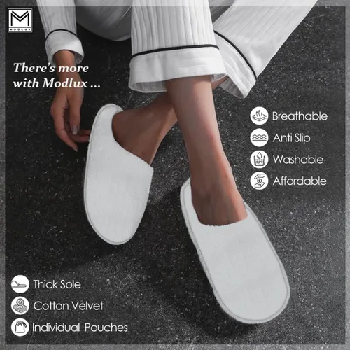 Vista 8 de Modlux Pantuflas de spa, 12 pares de pantuflas desechables de terciopelo de algodón con punta cerrada para invitados, baño, dormitorio, hotel, casa