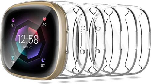 Vista 10 de Protector de pantalla compatible con Fitbit Sense 2/Versa 4 Carcasa, Carcasa de TPU suave plateada, Protector de pantalla protectivo integral