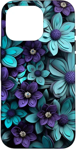 Vista 20 de Purple Flowers Teal Blue Floral Cute Botanical Garden Print Case for iPhone 17
