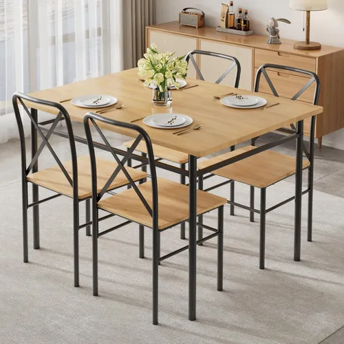 Vista 14 de VECELO Juego de mesa de comedor para 4, mesa de cocina de vidrio de 5 piezas con sillas acolchadas tapizadas para espacios pequeños, rincón