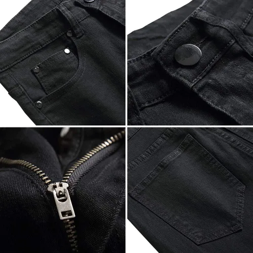 Vista 5 de LONGBIDA Pantalones de mezclilla ajustados rasgados para hombre, elásticos, ajustados, con agujeros en la rodilla, pierna cónica