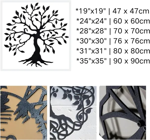 Vista 5 de Kuestboy Arte de pared de metal con árbol de la vida, árbol de la vida, decoración de metal negro, árbol genealógico, decoración de pared