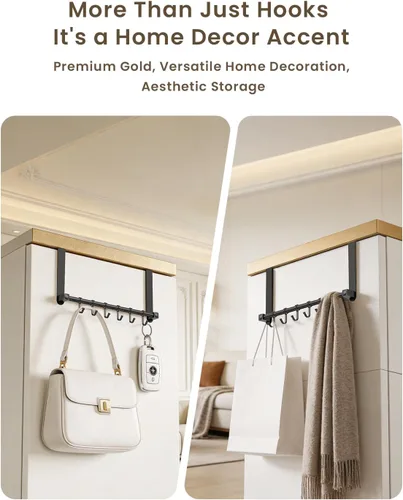 Vista 7 de Ganchos para colgar sobre la puerta, ganchos ajustables resistentes para colgar sobre la puerta, organizador para baño, color negro heavy duty