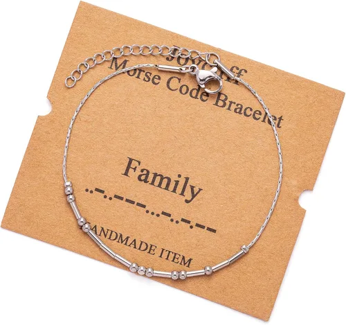 Vista 180 de JoycuFF Pulseras inspiradoras de código morse para mujeres, cuentas de plata, joyería con mantra de motivación, regalos para ella