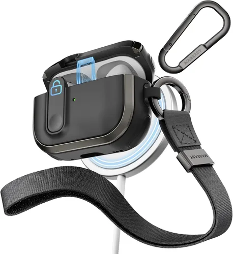 Vista 32 de MAGEASY Odyssey - Funda para AirPods Pro 2, funda resistente para AirPods Pro con bloqueo seguro, clip de mosquetón para protección a prueba