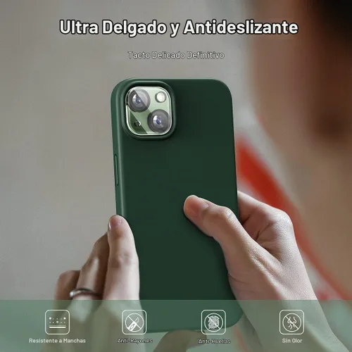 Vista 6 de TOCOL Funda delgada de silicona para iPhone 13 de 6.1 pulgadas, ajuste preciso, antideslizante, protección contra caídas, verde alpino