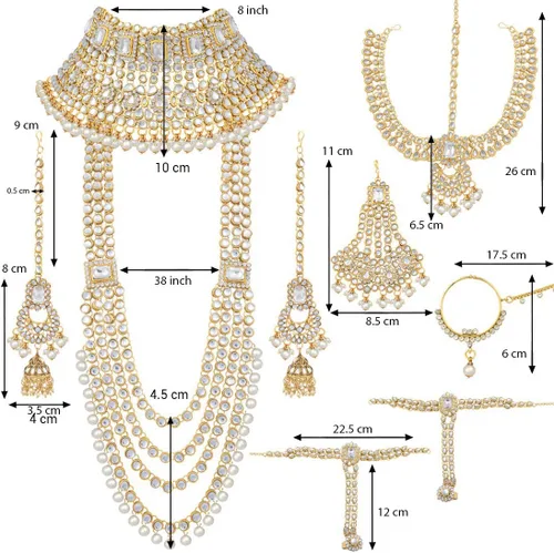 Vista 8 de Aheli Traditional Wedding Indian Bharatanatyam jewellery set Long Choker Necklace Earrings Maang Tikka Nath Paasa Hath Phool Gift for Women