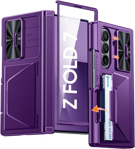 Vista 30 de Funda para Samsung Galaxy Z Fold 7 con tarjetero con bloqueo RFID, cubierta de lente deslizante integrada y protección de bisagra y protector