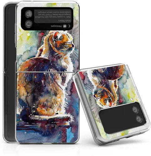 Vista 22 de Bcov - Funda rígida para Samsung Galaxy Z Flip 3 5G, diseño de gato negro, funda protectora sólida a prueba de rayones y resistente a los golpes