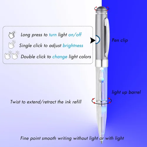 Vista 4 de Penyeah Bolígrafo de 7 colores en 1 con luz para escribir en la oscuridad, bolígrafo con luz LED que cambia multicolor para adultos y niños