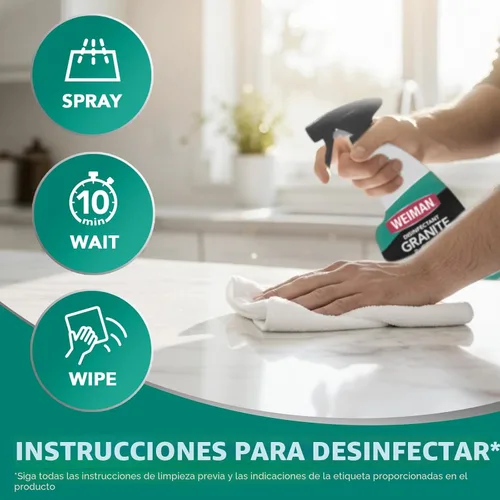 Vista 8 de Weiman Granite Cleaner and Polish para uso diario, fórmula sin rayas para encimeras, mármol, cuarzo, laminado y azulejo (24 fl oz)