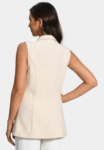 Vista 4 de Foucome Chaleco largo sin mangas para mujer, con solapa, traje de oficina, informal, chaqueta de gabardina