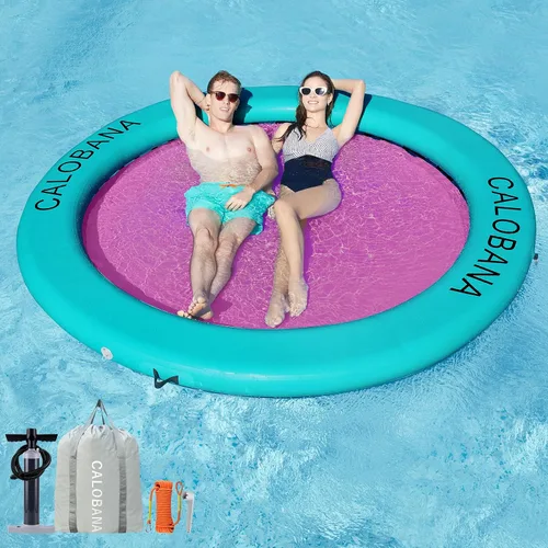 Vista 18 de CALOBANA Anillo Flotante Redondo Inflable Hamaca de Agua Flotadores de Río de Alta Resistencia Flotadores de Lago para Adultos Plataforma de Isla