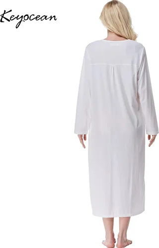 Vista 2 de Keyocean Camisones para mujer, algodón suave, cómodo, ligero, manga larga, camisón para dormir