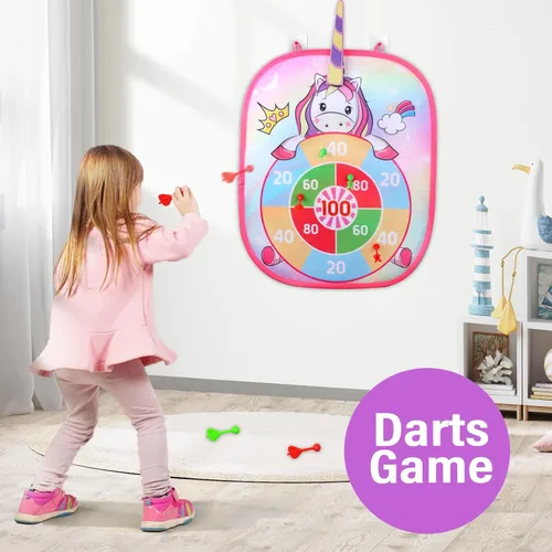 Vista 4 de YOTOY Juego de lanzamiento de bolsas de frijoles para niños, juguetes al aire libre de 3 a 8 años: juegos de fiesta de unicornio, actividades