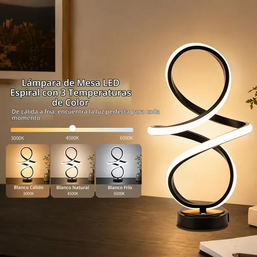 Vista 3 de Mayful Moderna lámpara de mesa en espiral, lámpara de noche con puertos USB C y A, control táctil regulable con 3 temperaturas de color, lámpara LED