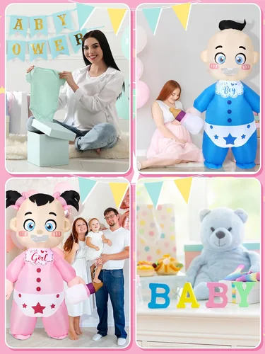 Vista 7 de Poen Disfraz inflable de bebé de 2 piezas para adultos, disfraz gigante de revelación de género, disfraz de bebé niño y niña, disfraz para fiesta