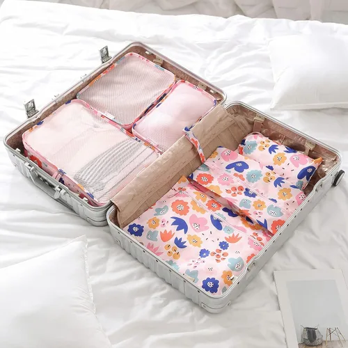 Vista 6 de Juego de 6 cubos de equipaje de viaje, organizadores de equipaje de viaje, estampado floral