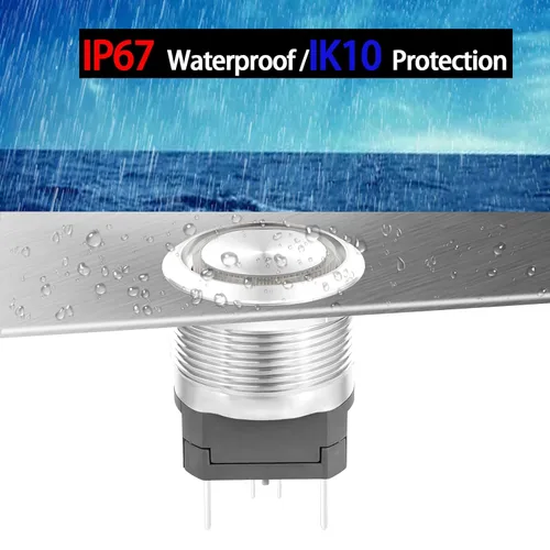 Vista 5 de Interruptor de botón de cierre de 15 amperios, 22 mm, 12 V CC, DPST, luz LED ojo de ángel, acero inoxidable 304, impermeable IP67 con enchufe