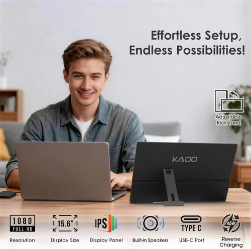 Vista 2 de Kado Monitor portátil FHD de 15.6 pulgadas para laptop, segunda pantalla de 1080p IPS 1920 x 1080, extensor de pantalla de computadora portátil HDMI