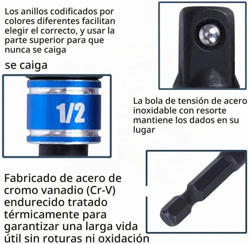 Vista 6 de CIGOTU Juego de extensión de adaptador de enchufe, 1/4, 3/8, vástago hexagonal de 1/2 pulgada, grado de impacto, convertidor de taladro eléctrico a