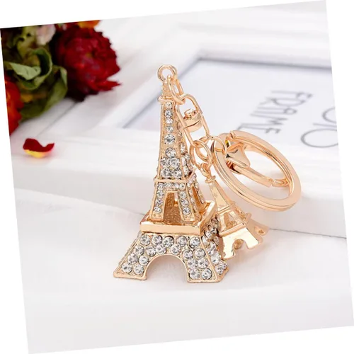 Vista 8 de Totority Llavero de metal con diamantes de imitación de la torre Eiffel, llavero de París, llavero de recuerdo de metal Miss Diamond Golden, Dorado