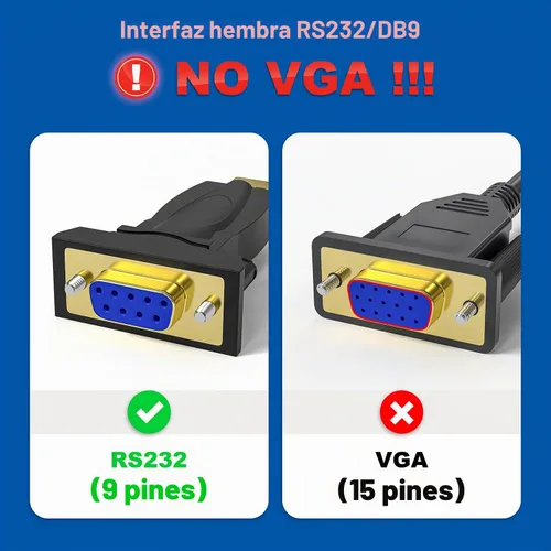 Vista 2 de Adaptador USB a serie RS232 con chipset FTDI - Cable USB 2.0 a serie DB9 hembra para Windows y Mac (6 pies)