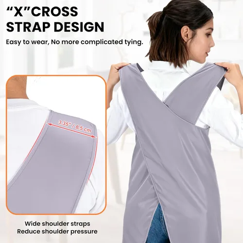 Vista 4 de Delantal de cocina con espalda cruzada para mujer, delantal de poliéster japonés con 3 bolsillos para hornear cocinar parrilla, delantales unisex