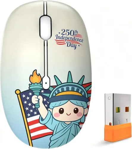 Vista 10 de FMOUSE Bonito mouse inalámbrico, Bluetooth y modo dual de 2.4 GHz con receptor USB, clic silencioso, alimentado por batería AA, para niños, Niña