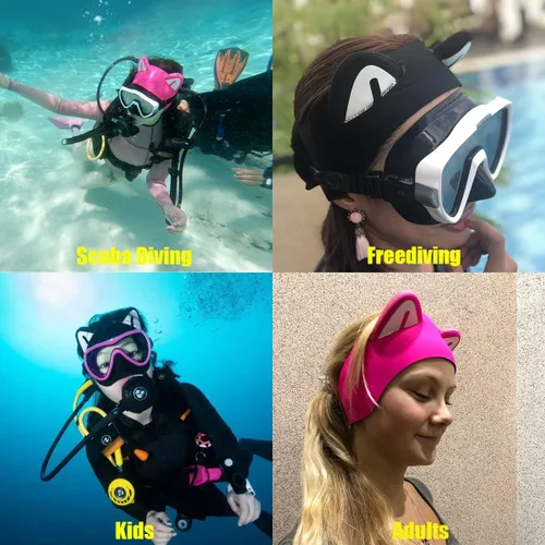 Vista 4 de Diadema de buceo con orejas de gato, diadema de natación para mujeres y niños, capucha de neopreno de 0.079 pulgadas (0.079 in), mantiene el agua