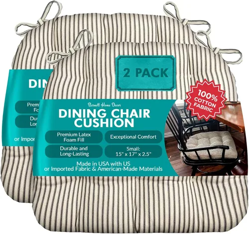 Vista 124 de Barnett Home Decor Ticking Stripe Berlin Blue - Almohadilla para silla de comedor con lazos, tamaño mediano 18, relleno de espuma de látex, lavable