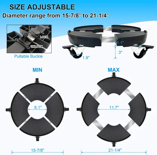 Vista 3 de CASIMR - Soporte para plantas con ruedas, ajustable de 15 a 21 pulgadas, resistente con ruedas, capacidad de 440 libras para interiores