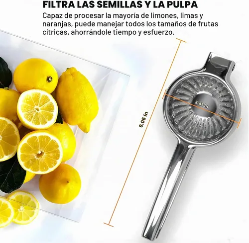 Vista 9 de Exprimidor de limón extra grande – Prensa de cítricos de acero inoxidable resistente con cuenco jumbo – Exprimidor manual para limones, limas