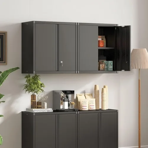 Vista 2 de Armarios de Pared para Garaje, Gabinete de Pared de Metal para Garaje con Puertas con Cerradura, Gabinete de Almacenamiento con Cerradura y Estante
