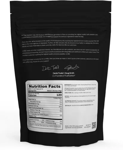 Vista 2 de True Nutrition Aislado de proteína de guisante en polvo, 0.88 oz de proteína vegana sin OMG en polvo por porción, bajo en carbohidratos, bajo
