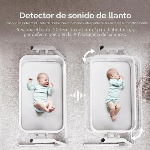 Vista 2 de Maydolly Moisés para Bebé, Cuna Inteligente, Detección y Respuesta Automática de Llanto, Moisés Mecedora para Bebé, 7 Alturas Ajustables con Colchón