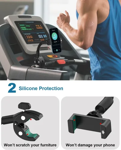 Vista 6 de Soporte de teléfono para bicicleta estática reclinada, se adapta a teléfonos inteligentes de 4 a 7 pulgadas Durable aluminum arm with a secure